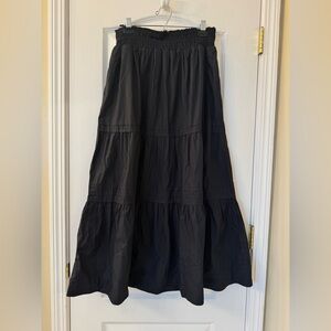 Quince Large 100% Organic Cotton Tiered Maxi skirt in Black